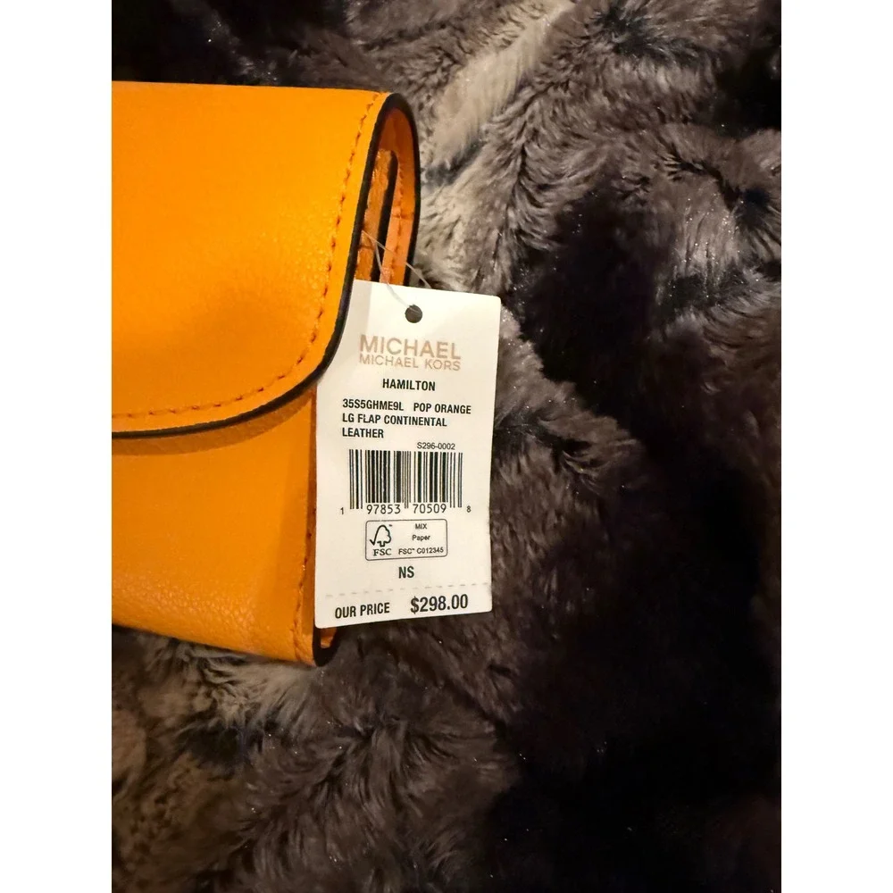 Michael Kors Hamilton‎ Pop Orange Leather LG Flap Continental Wallet